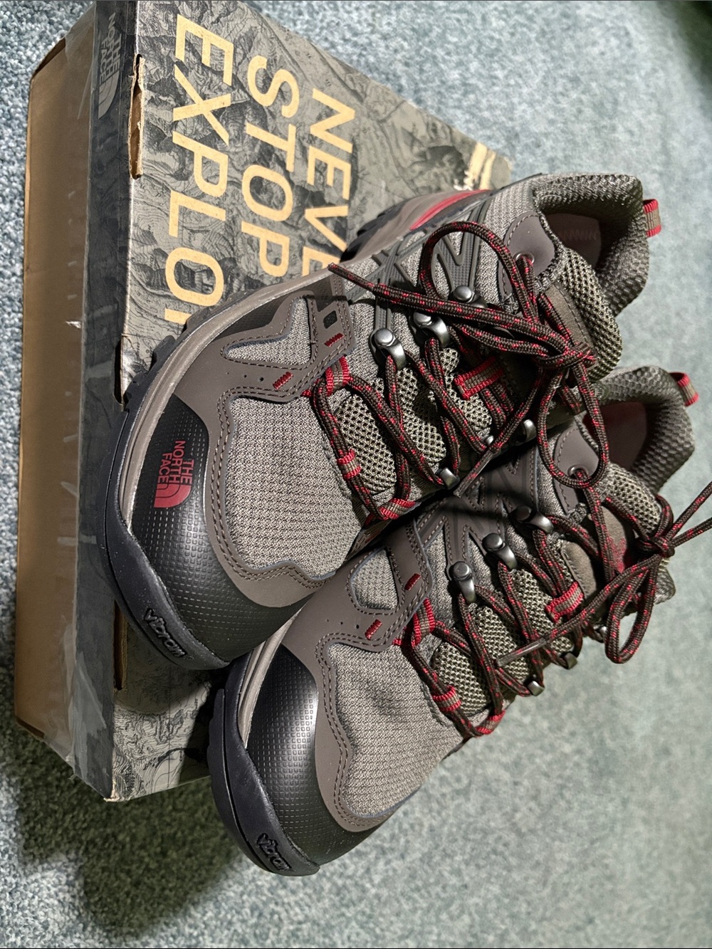NIB. The North Face Men's Gray and Red Trail Boots